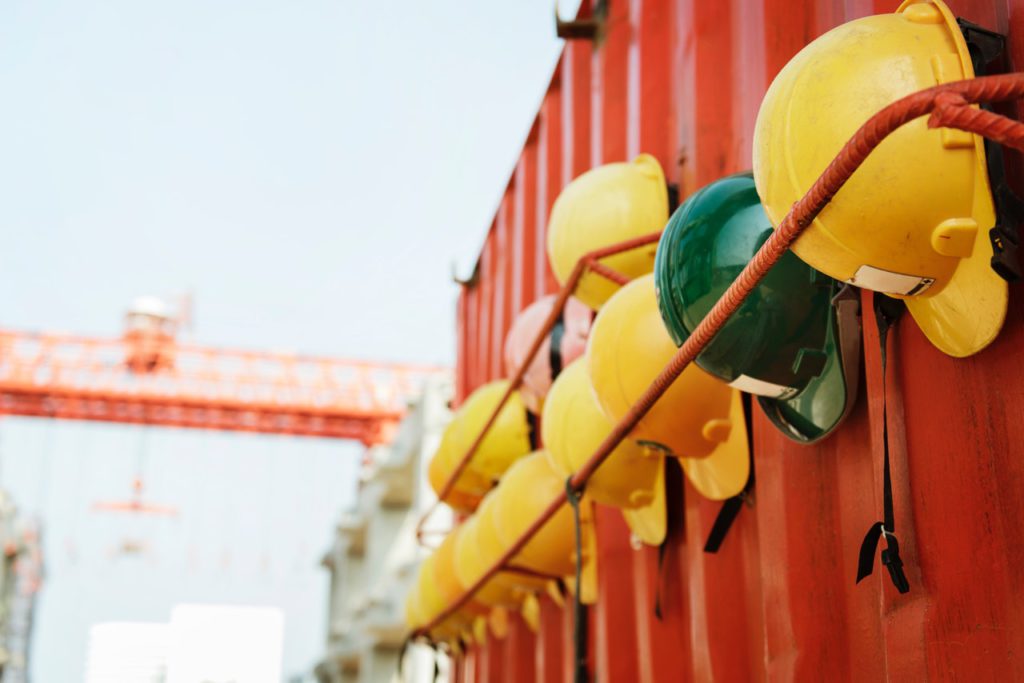 hard hats lined up