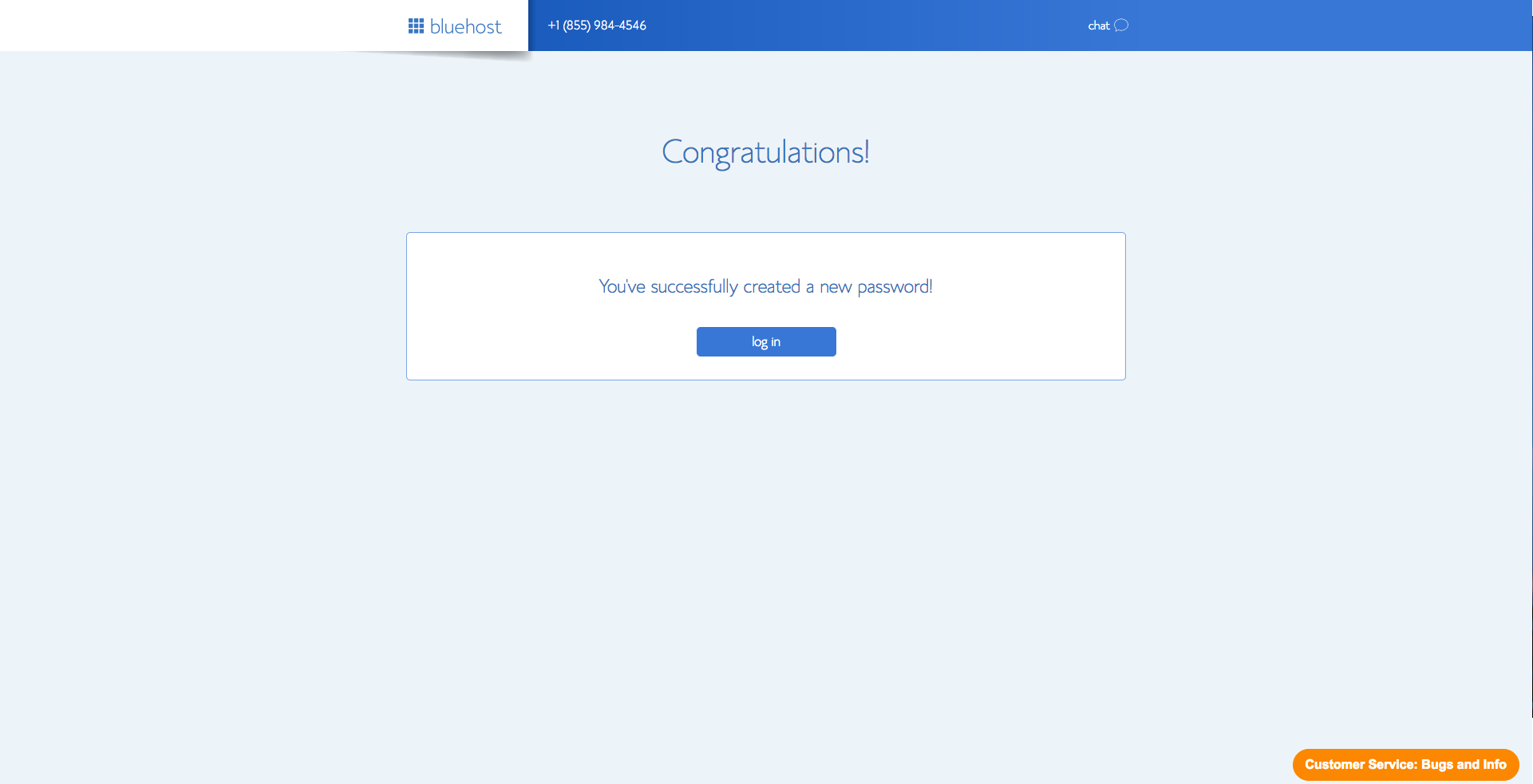 BlueHost account creation success