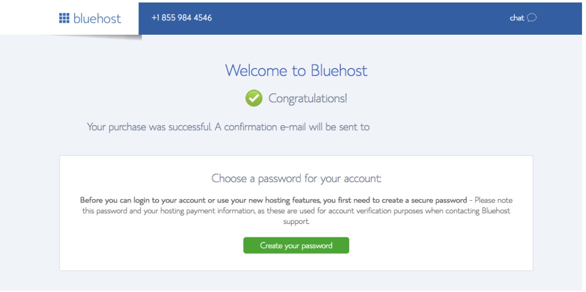 Welcome to BlueHost screen